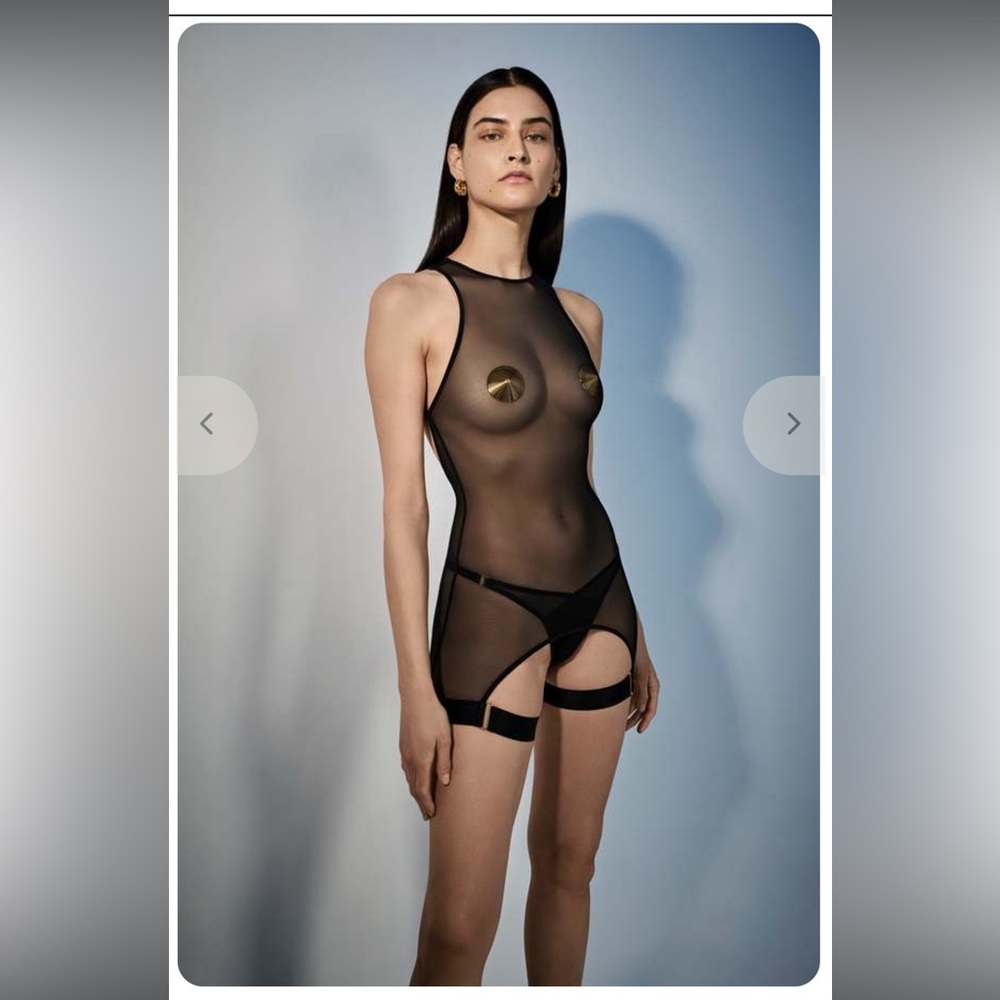 BORDELLE Kora Garter Dress in Black Mesh Size Large NWOT 145